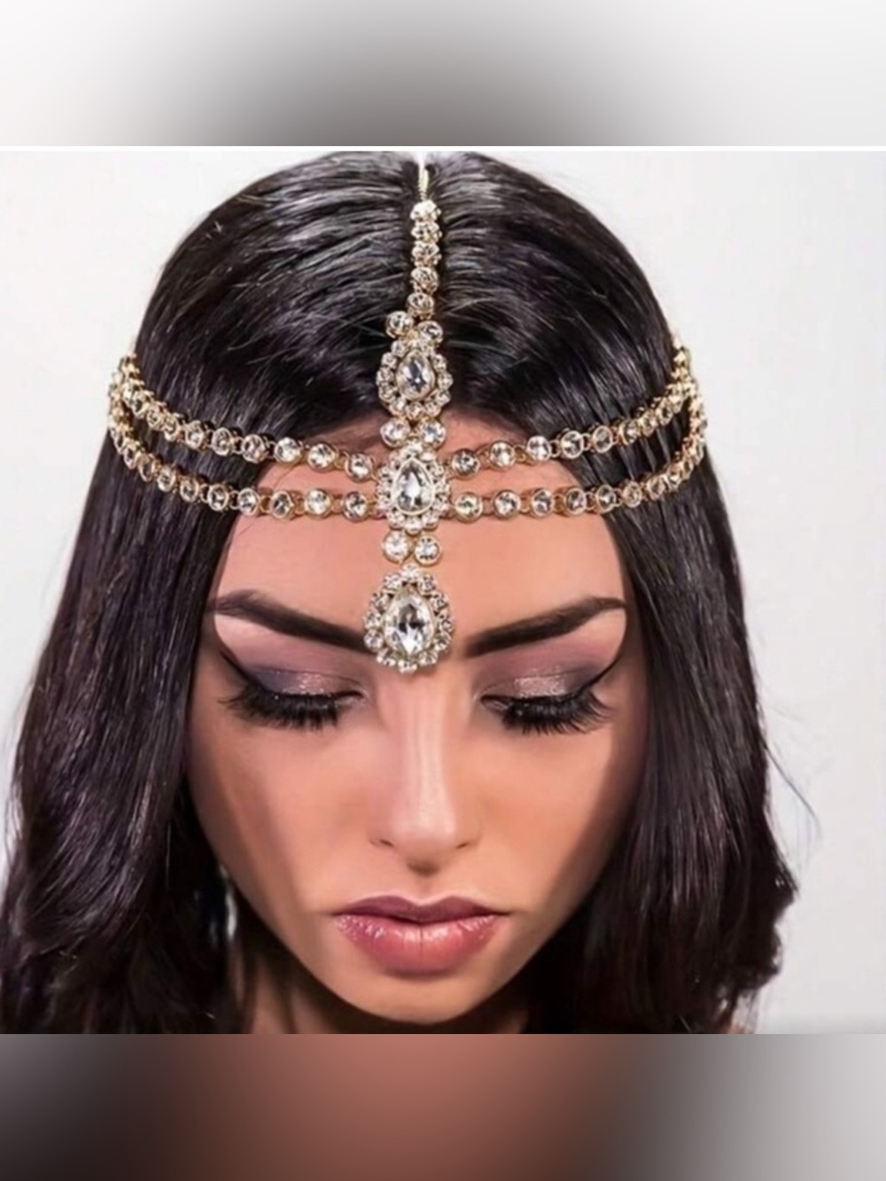 🌸 Gold Crystal Forehead Headpiece with Teardrop Pendants - Women Accessories
